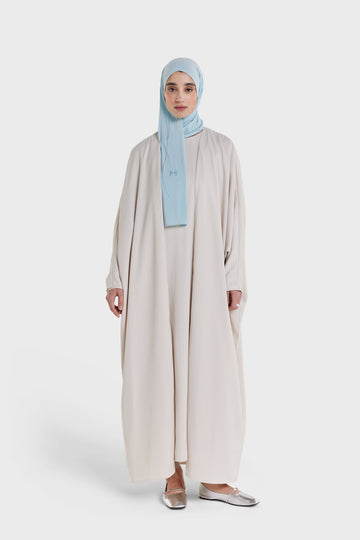 Dull Satin Bat Sleeve Abaya | Biscuit