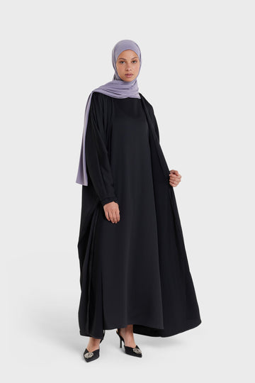 Dull Satin Bat Sleeve Abaya | Noir