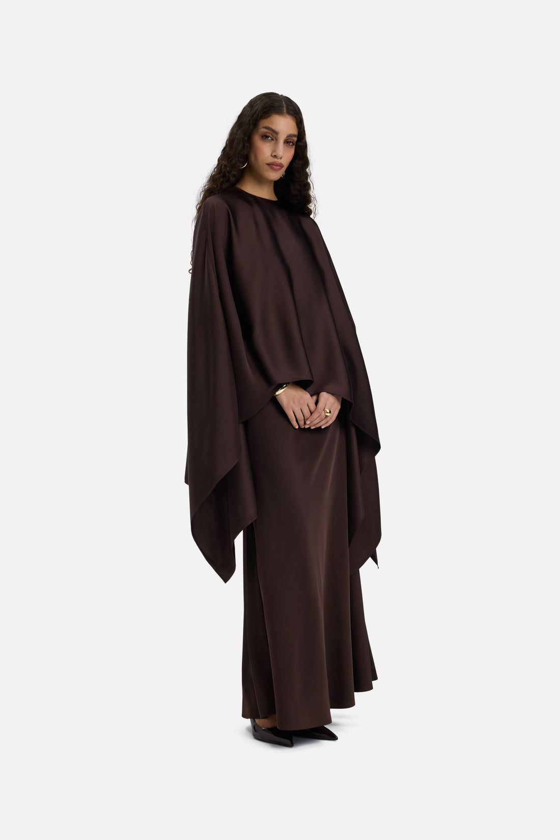 Blouse cape asymétrique | Marron foncé