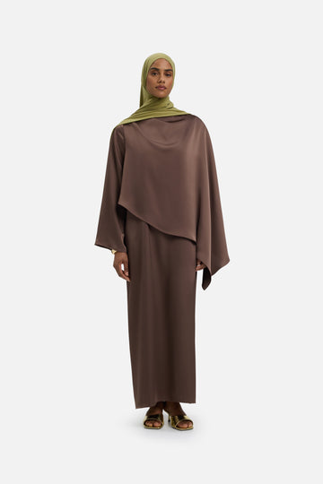Robe cape asymétrique | Brun cendré