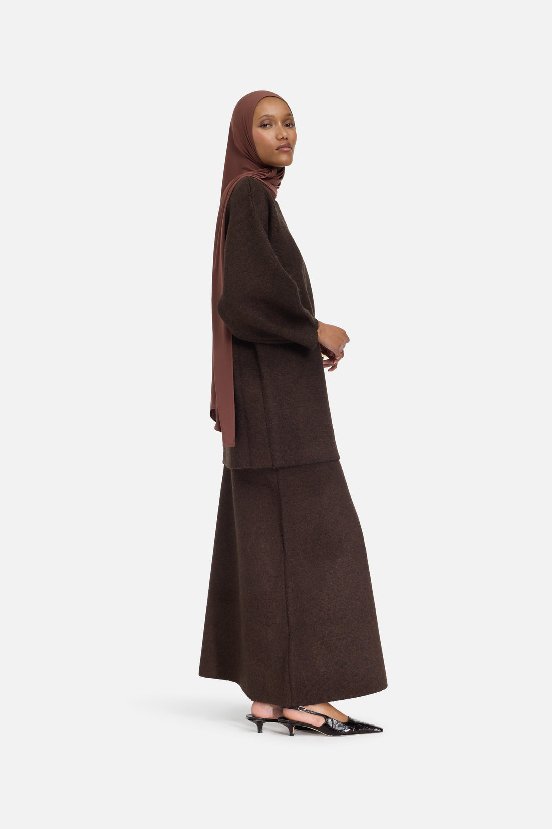 Brushed Knit Jupe | Marron foncé
