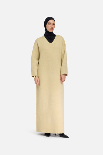 Brushed Knit V-Neck Robe | Argile désert