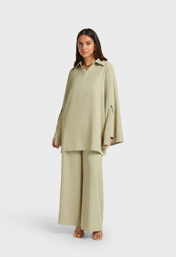 Elasticated Waist Taillored Pantalon | Dry Basil