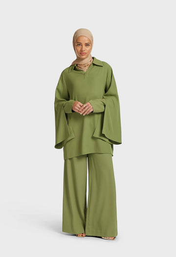 Elasticated Waist Taillored Pantalon | Leaf