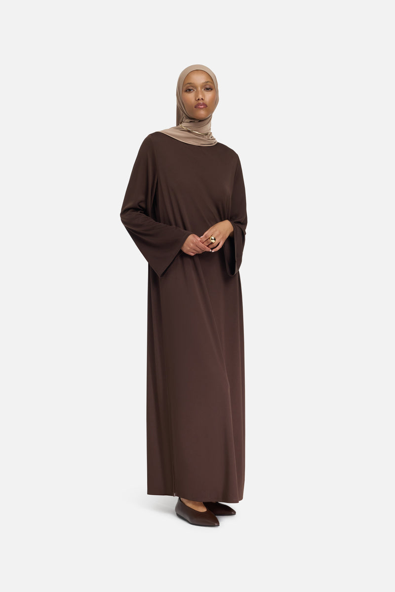 Essential Jersey Robe Court | Marron foncé