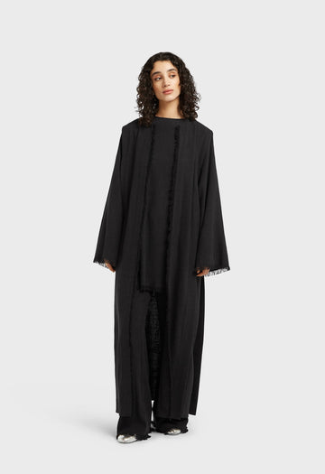 Frayed Hem Abaya | Noir
