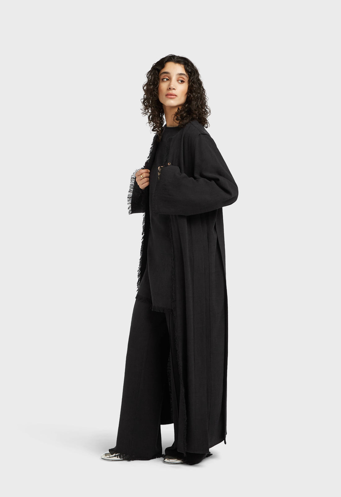 Frayed Hem Abaya | Noir
