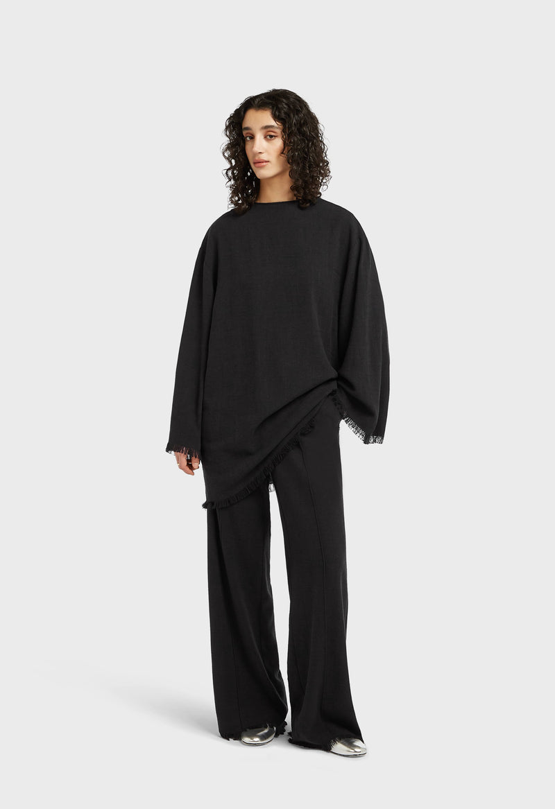 Frayed Hem Pantalon | Noir