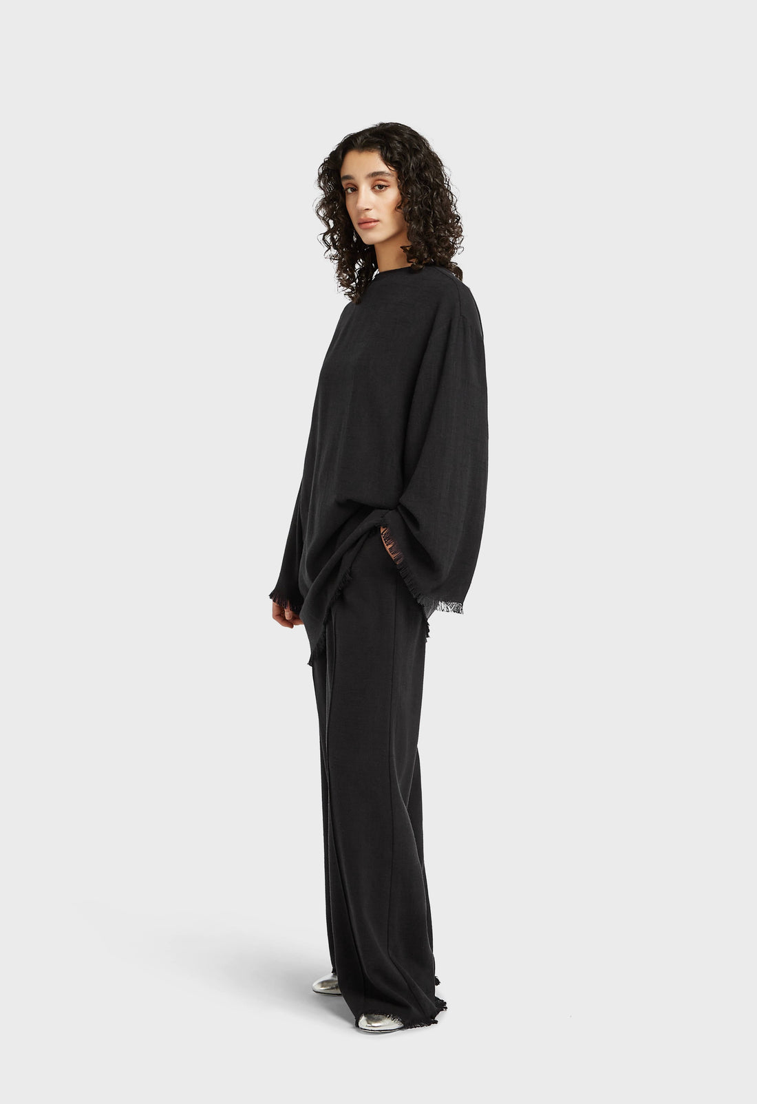 Frayed Hem Pantalon | Noir