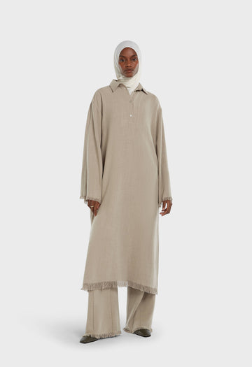 Frayed Hem Chemise Robe | Desert Brown