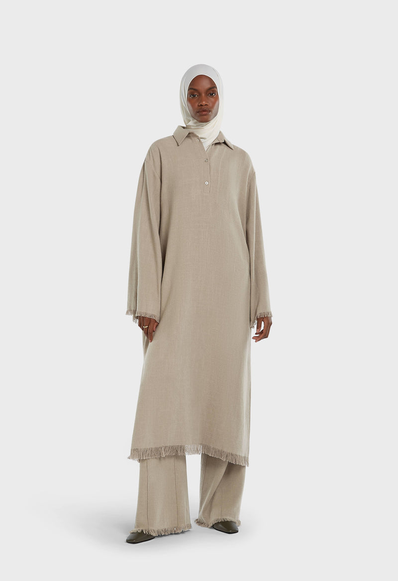 Frayed Hem Chemise Robe | Brun désert