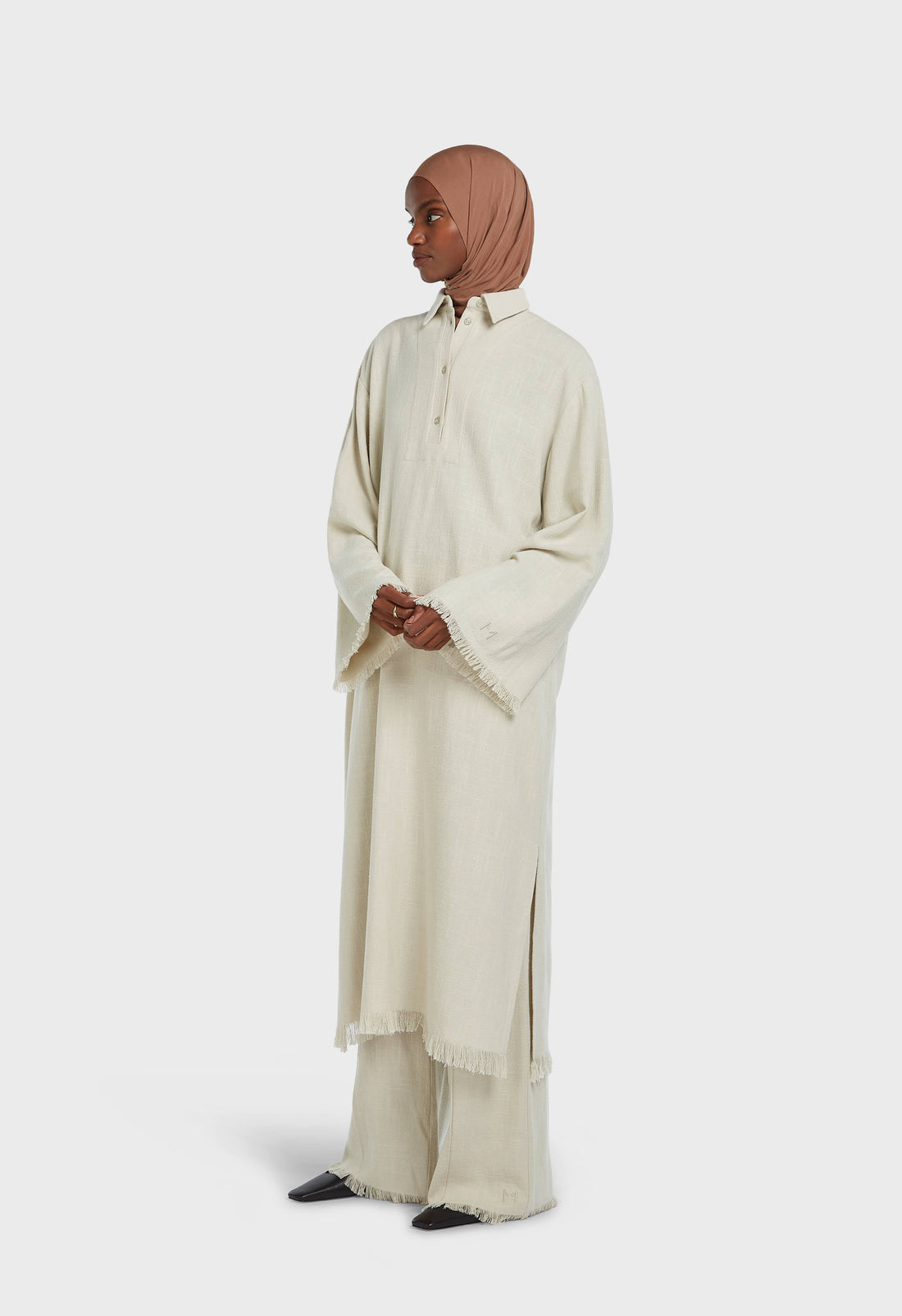 Frayed Hem Chemise Robe | Light Storm