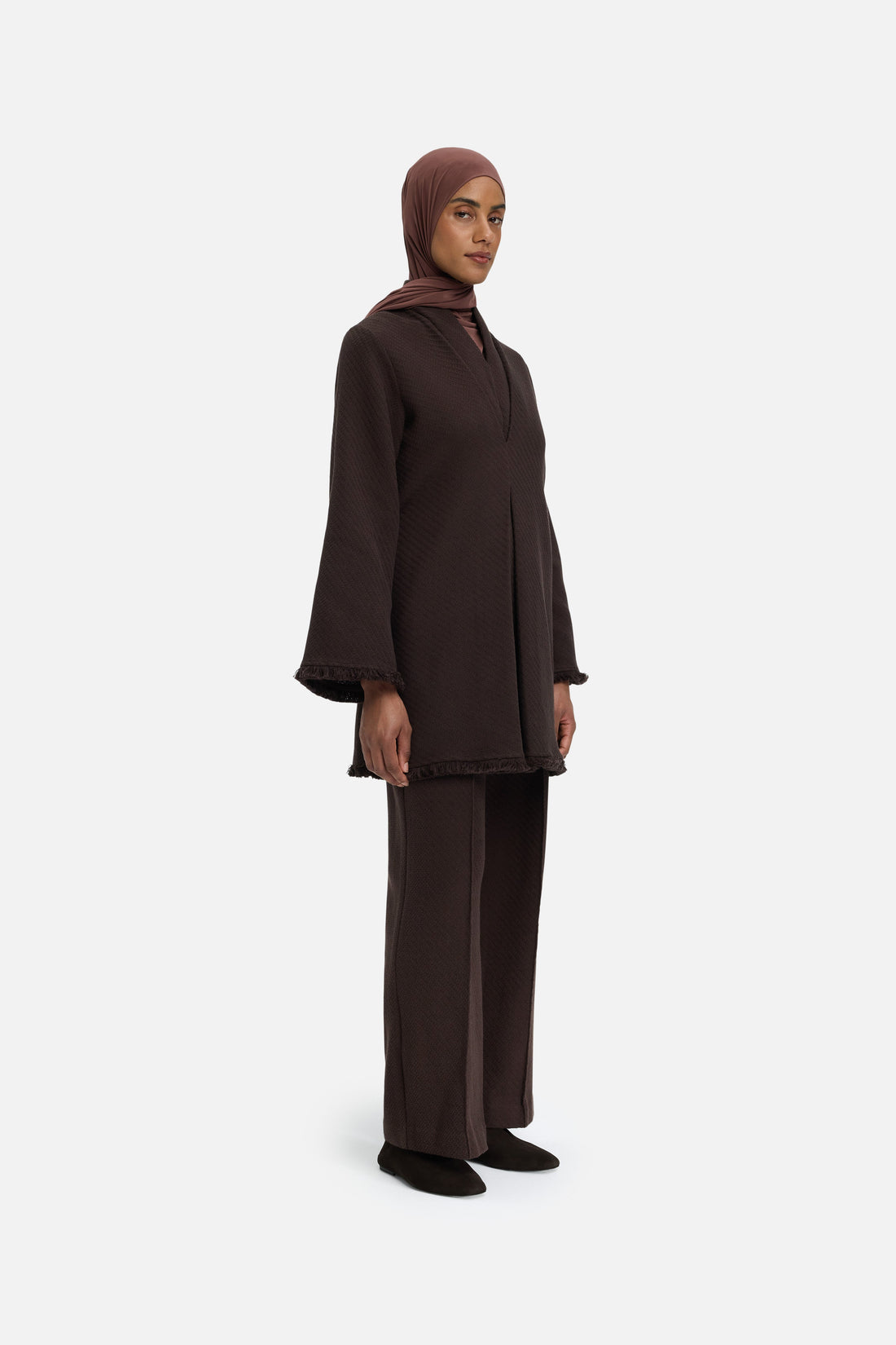 Fringe Trim Tunic Haut | Dark Chocolate