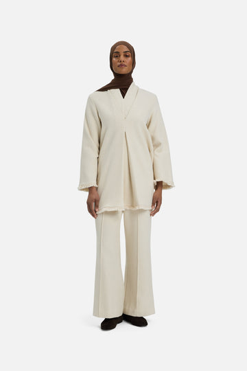 Fringe Trim Tunic Haut | Blanc cassé