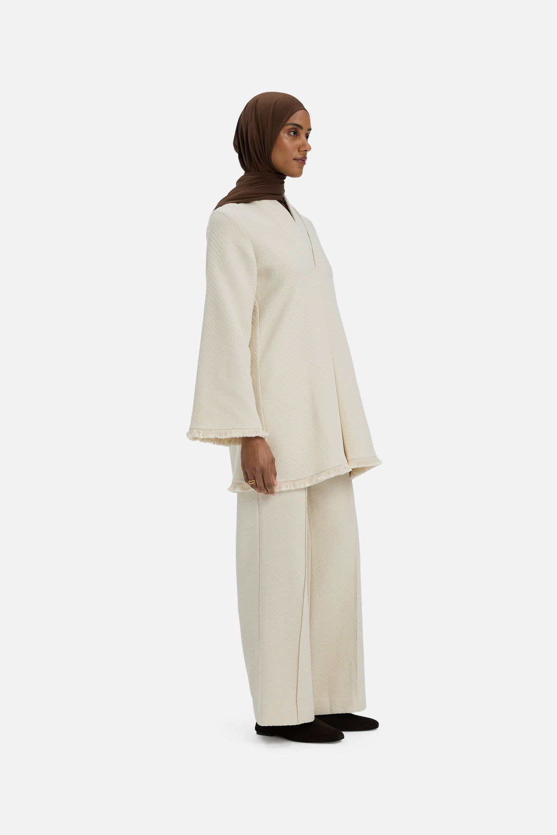 Fringe Trim Tunic Haut | Blanc cassé