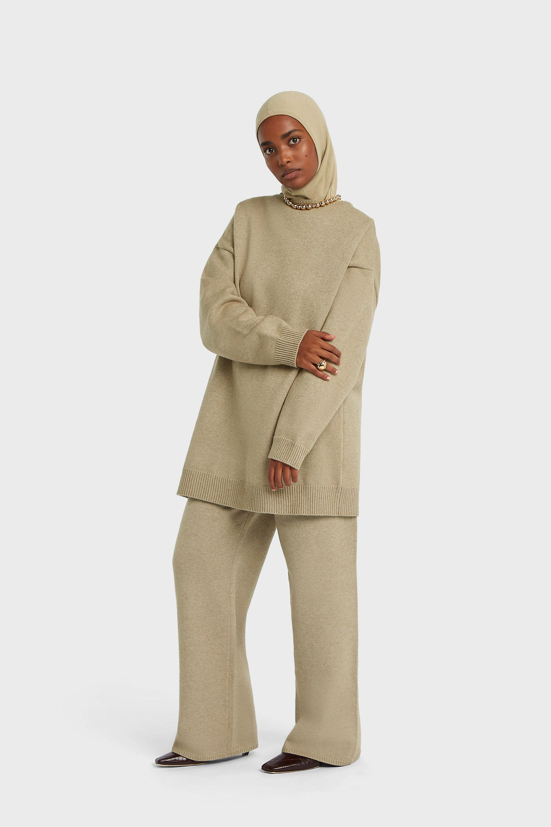 Knitted Straight Pantalon | Mink