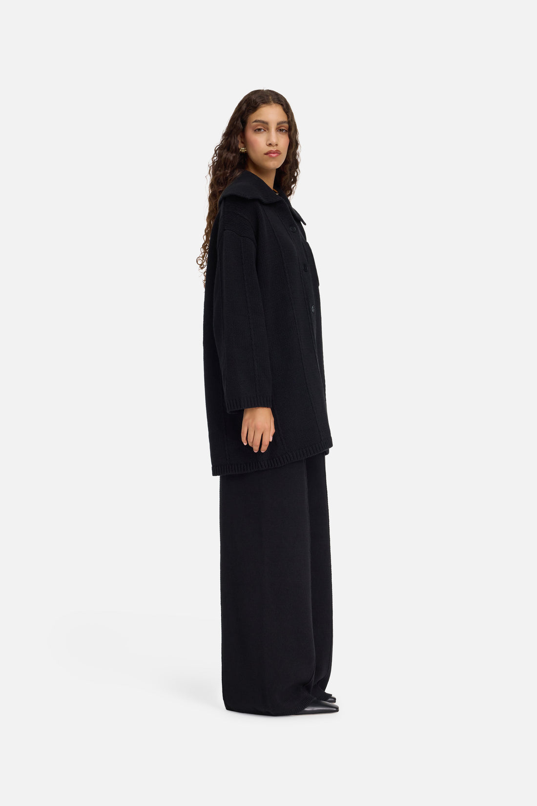 Knitted Collar Cardigan | Noir