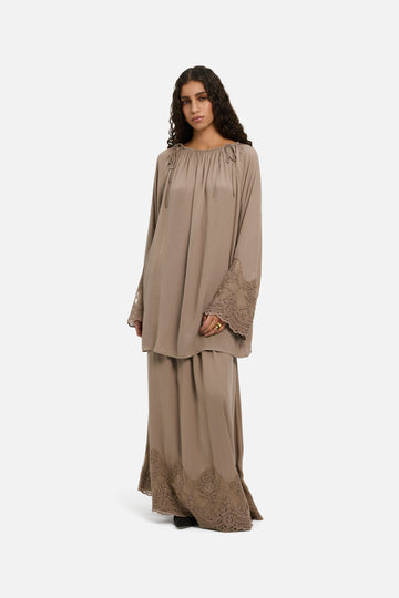 Lace Detailed Haut | Kaki