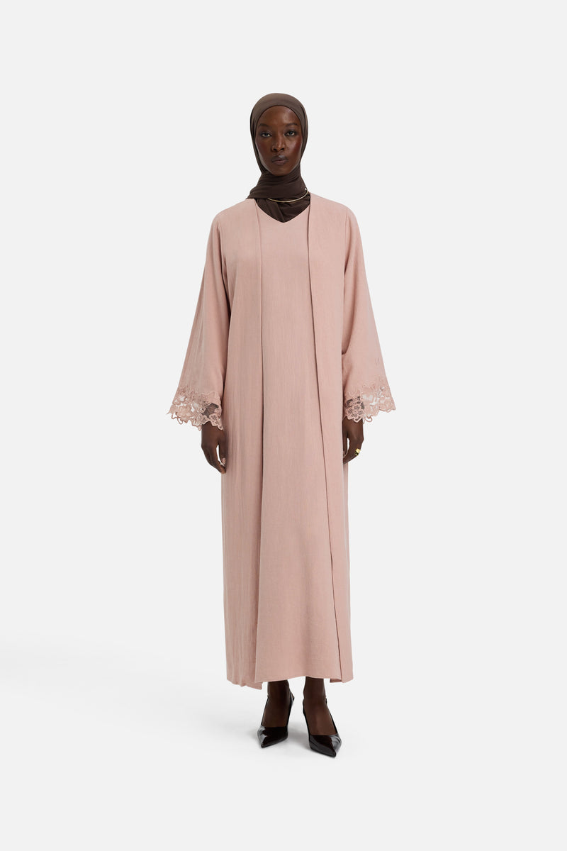 Lace Trim Abaya | Rose profond