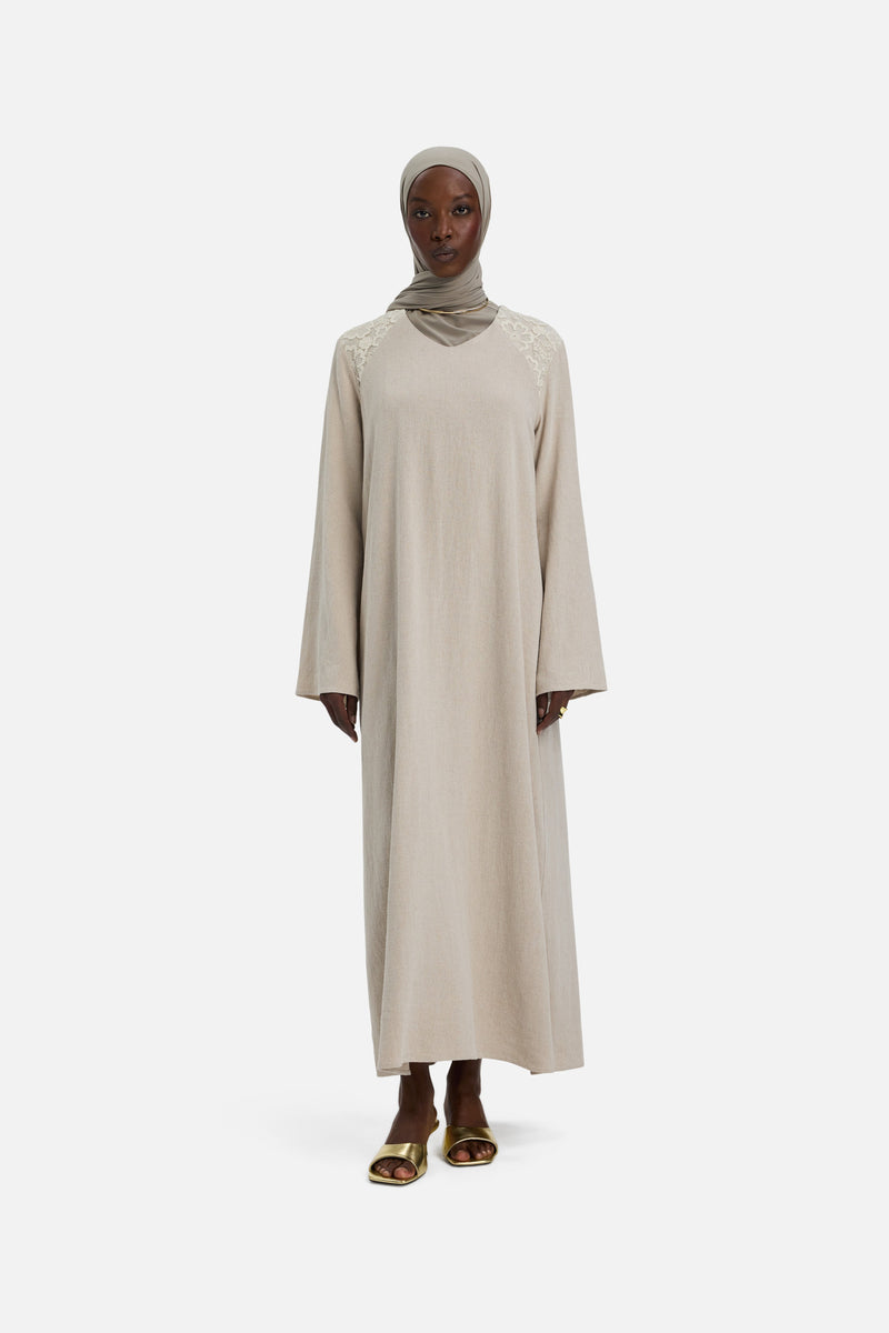 Lace Trim Robe | Sable gris
