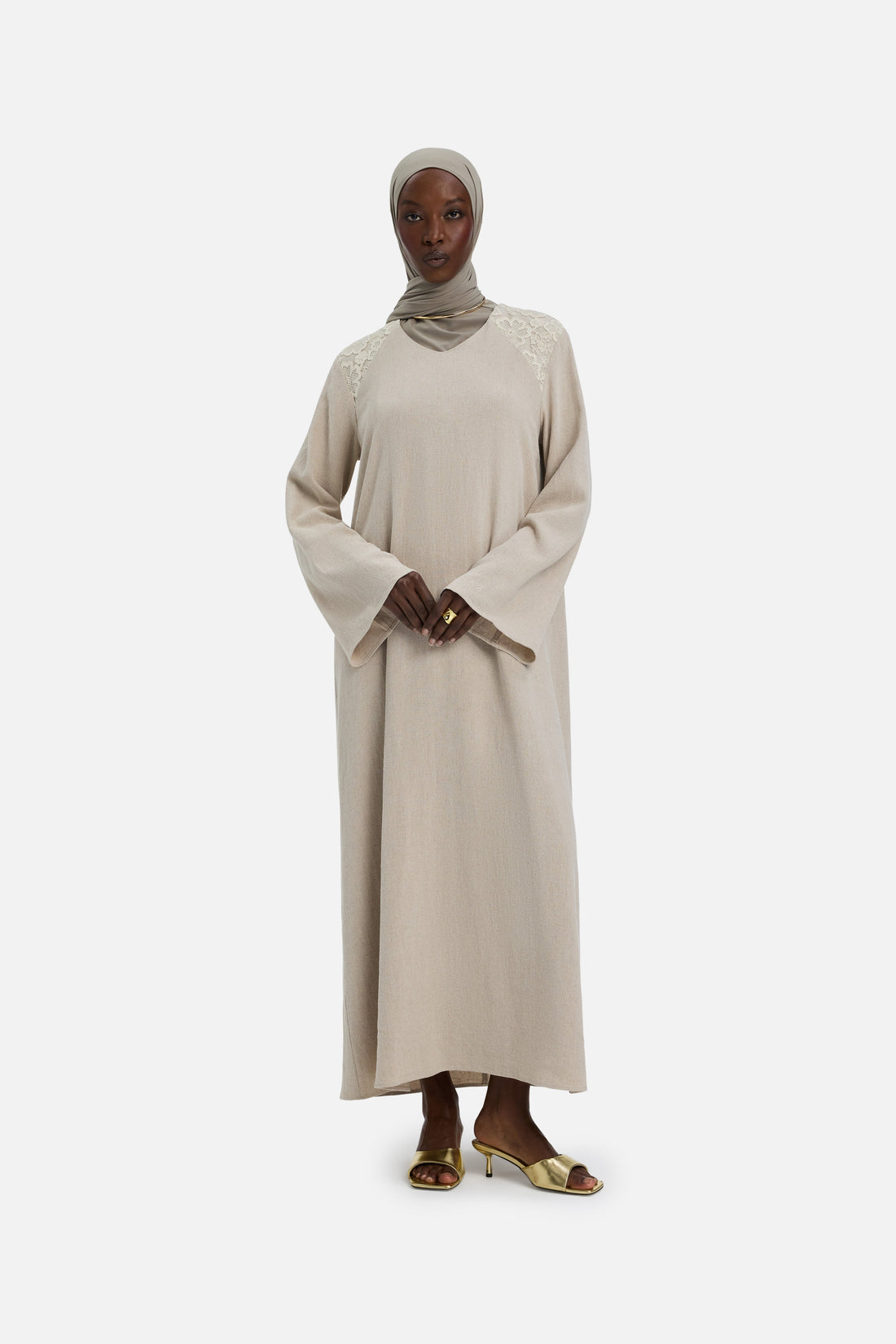 Lace Trim Robe | Grey Sand