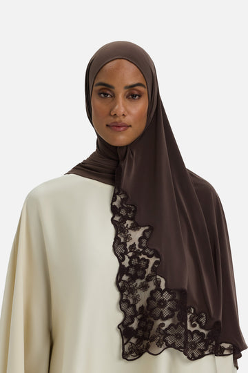 Lace Trim Foulard | Marron foncé
