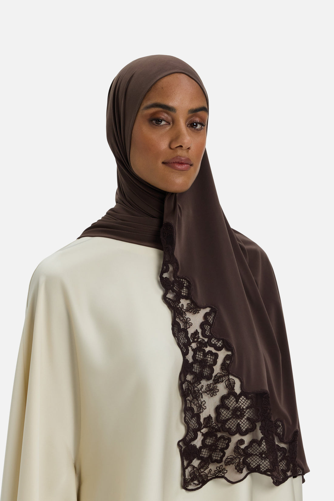 Lace Trim Foulard | Marron foncé