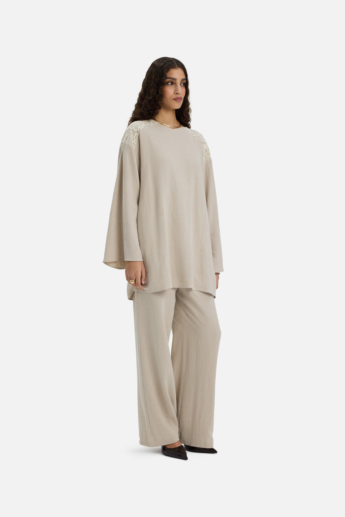 Lace Trim Pantalon | Grey Sand