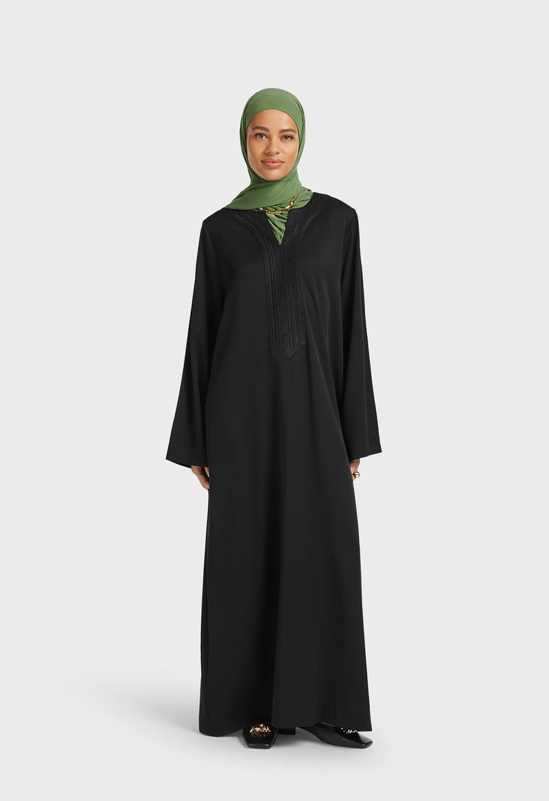 Lurex Embroidered Kaftan Robe | Noir
