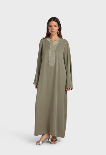 Lurex Embroidered Kaftan Robe | Desert Brown