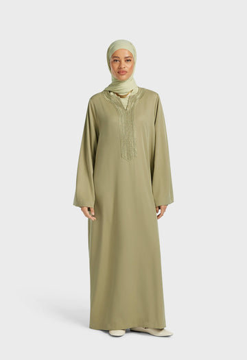 Lurex Embroidered Kaftan Robe | Grey Green