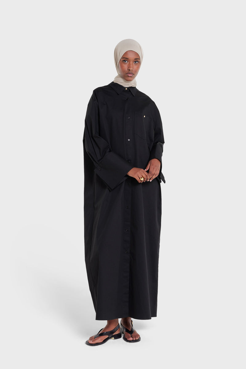 Poplin Long Chemise | Noir