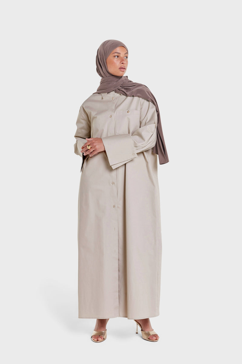 Poplin Long Chemise | Taupe doux