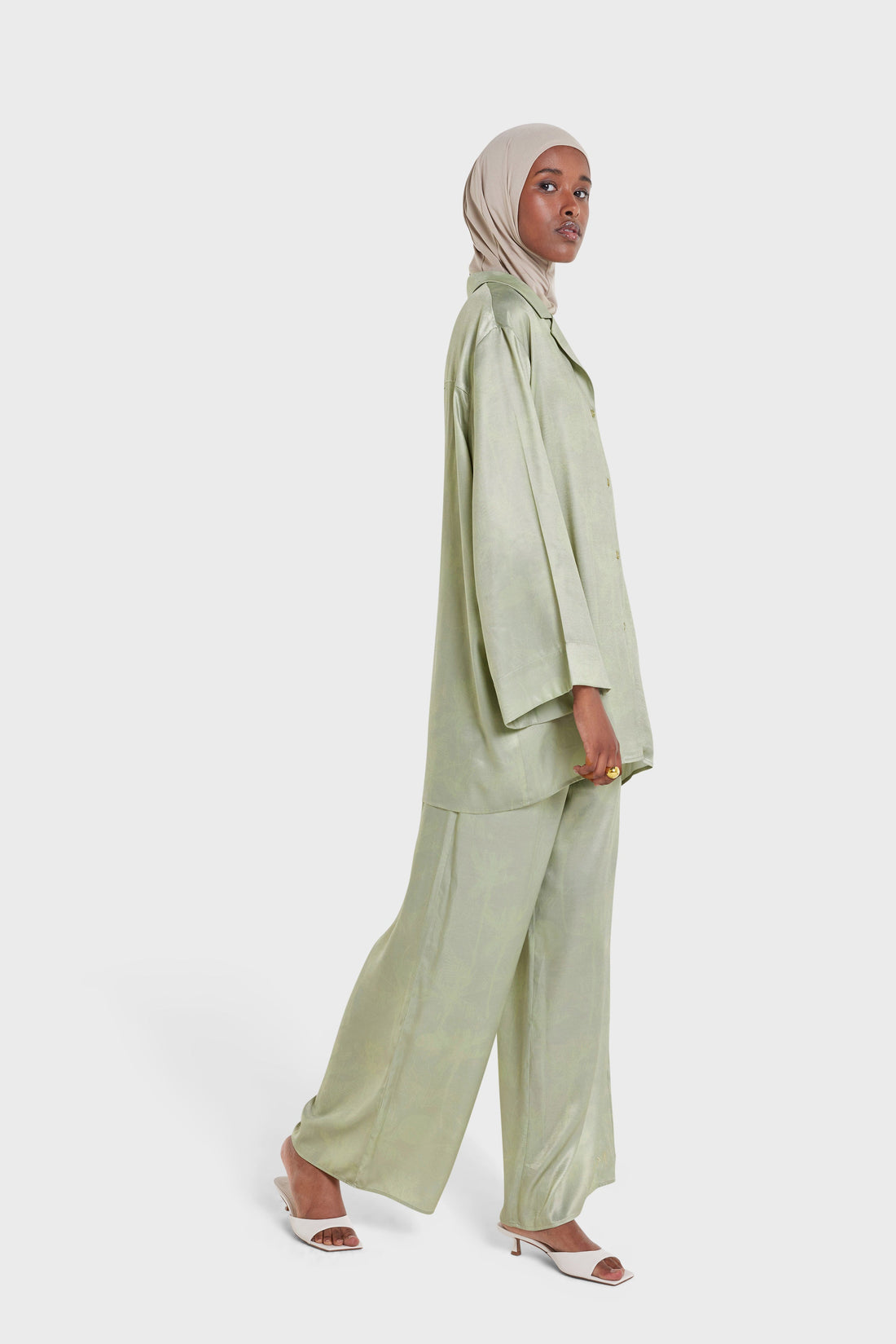Printed Pantalon | Palm Print Alfalfa