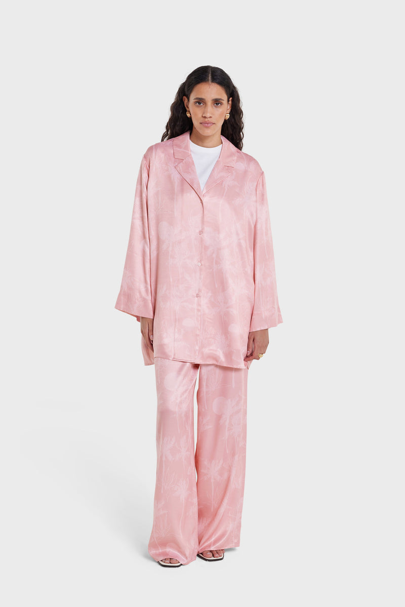Printed Pantalon | Imprimé palme rose poudré