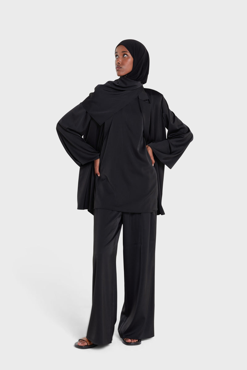 Satin Sleeveless Haut | Noir