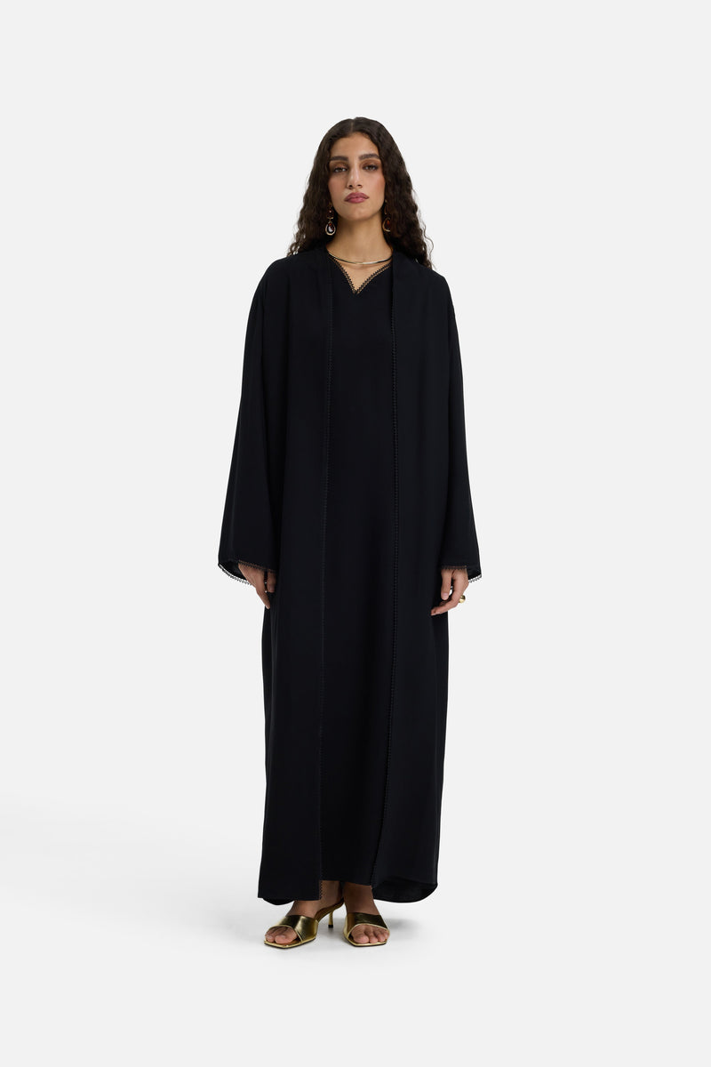 Picot Edge Abaya | Noir