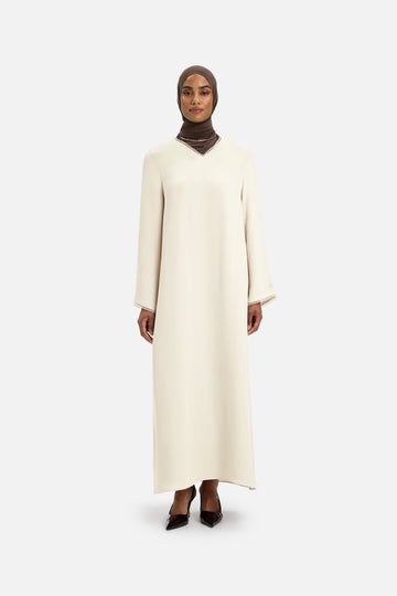 Picot Neck Robe | Blanc cassé