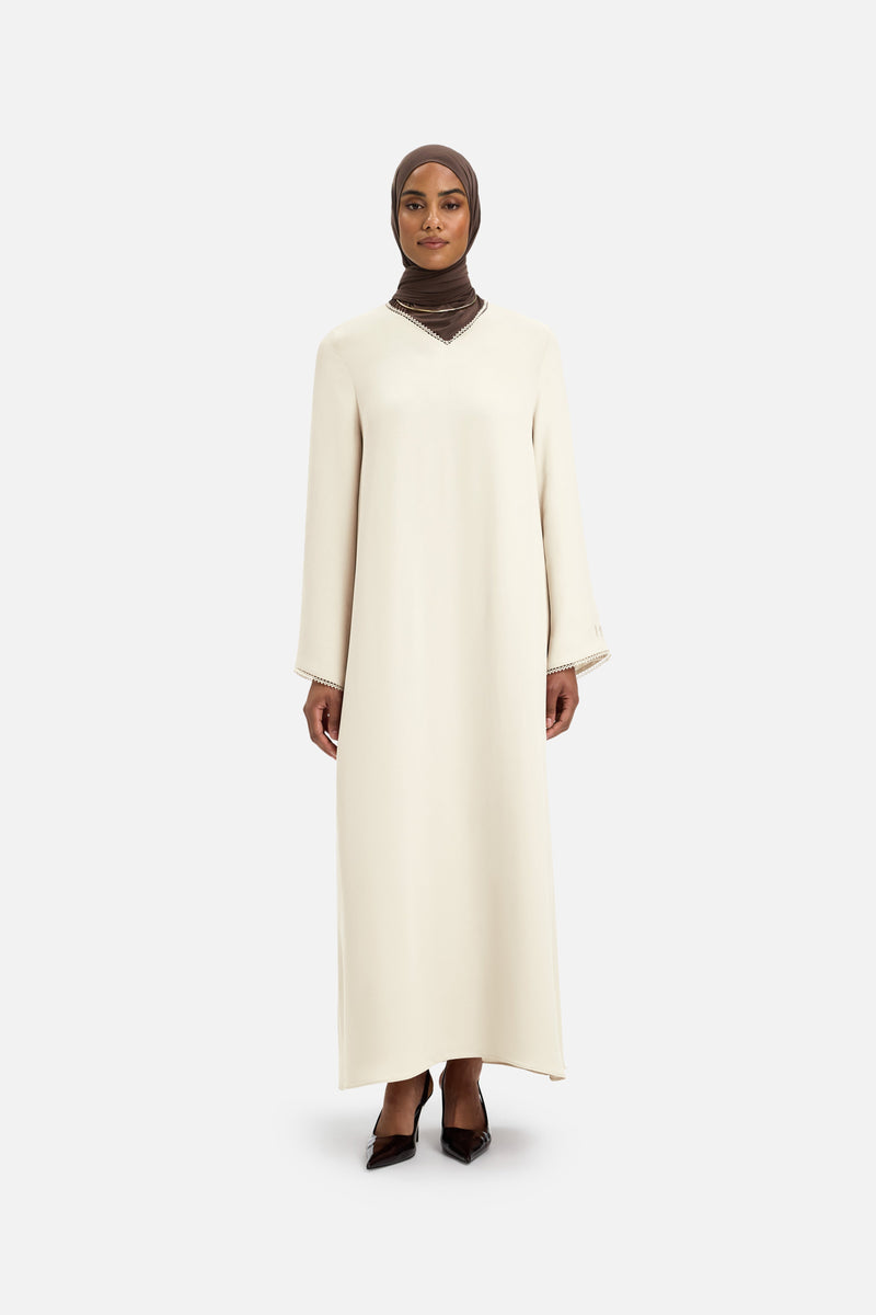 Picot Neck Robe | Blanc cassé