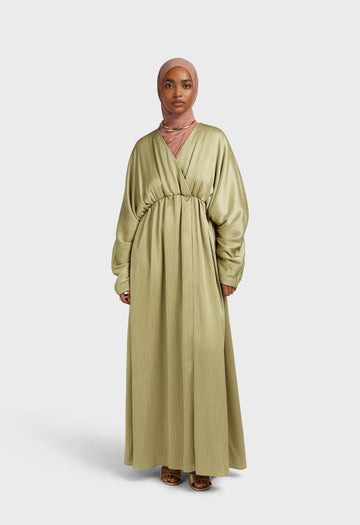 Plisse Gathered Robe | Grey Green