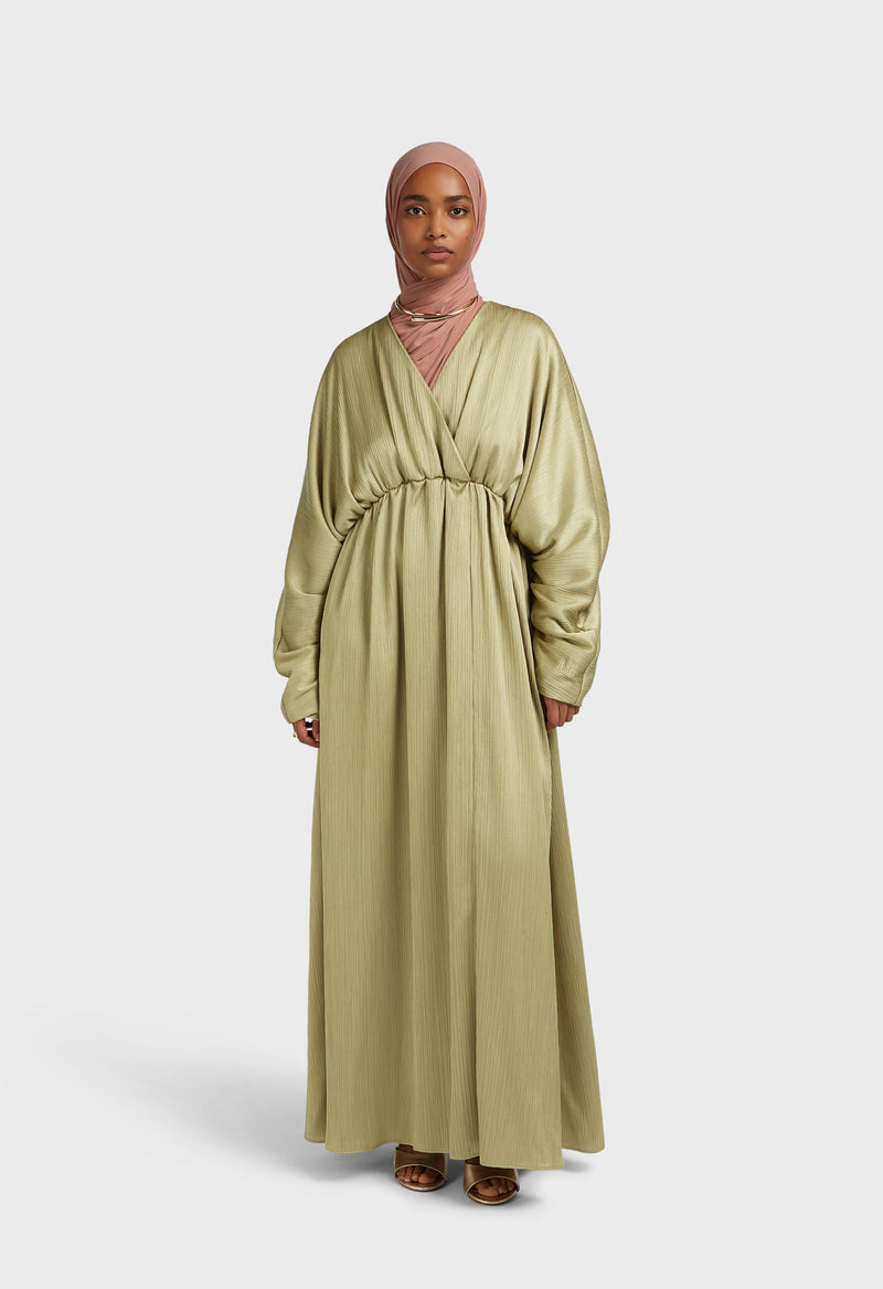 Plisse Gathered Robe | Vert gris