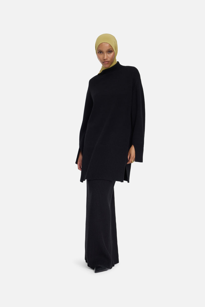 Ribbed Knit Jupe | Noir