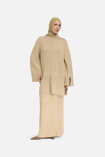 Ribbed Knit Jupe | Kaki