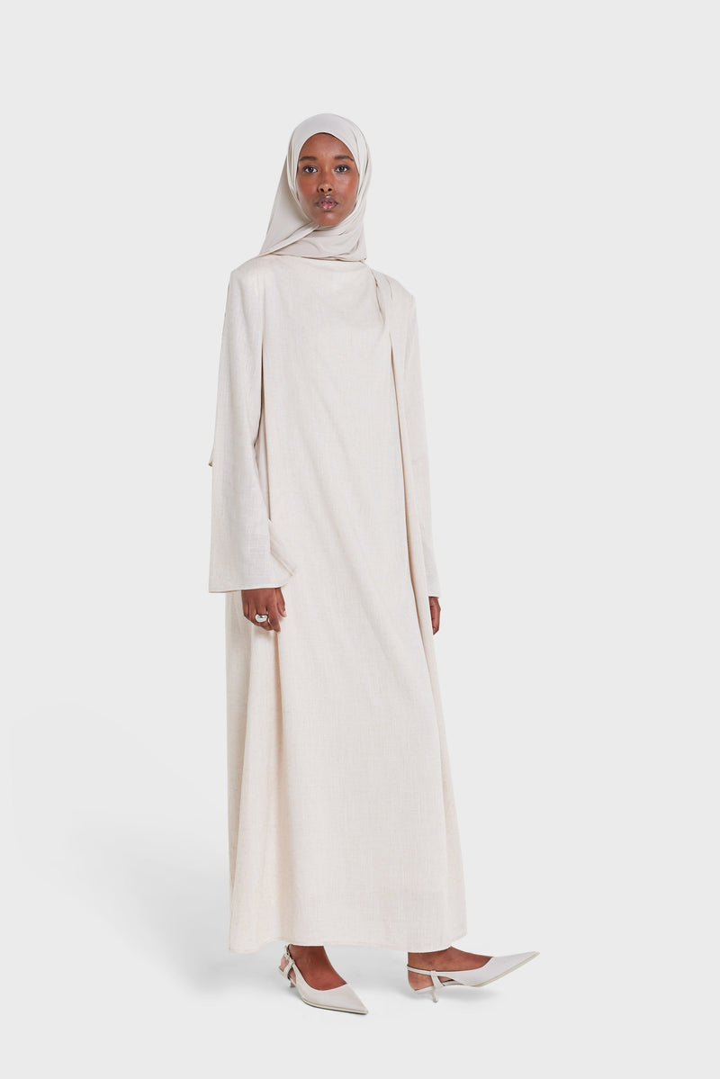 Robe lin drapée asymétrique | Beige mélangé