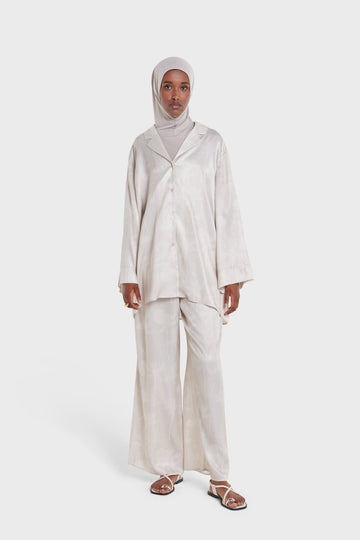 Printed Pantalon | Palm Print Moon Grey