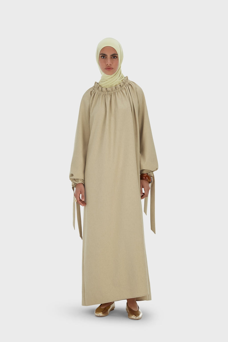 Gathered Neck Robe | Kaki chaud