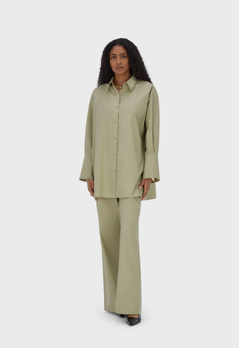 Poplin Pantalon | Gris mousse