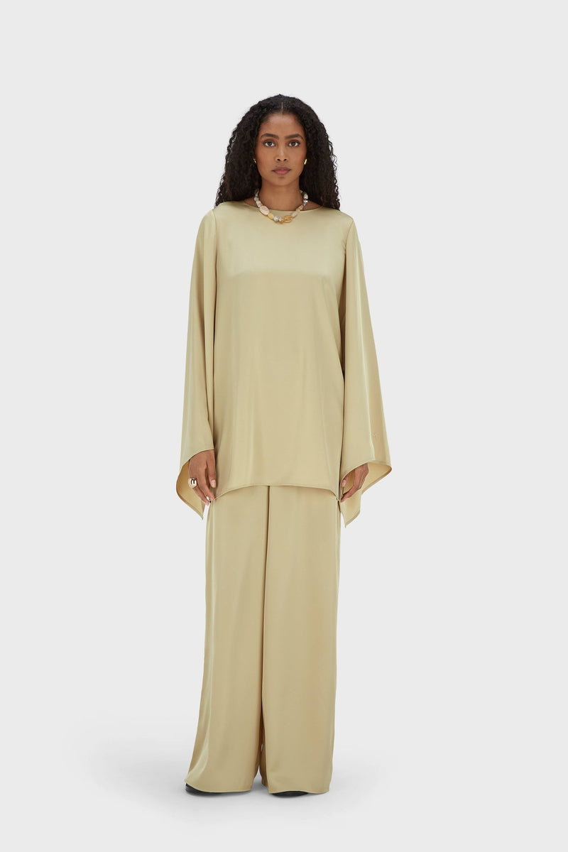 Satin Jambe large Pantalon | Riz brun