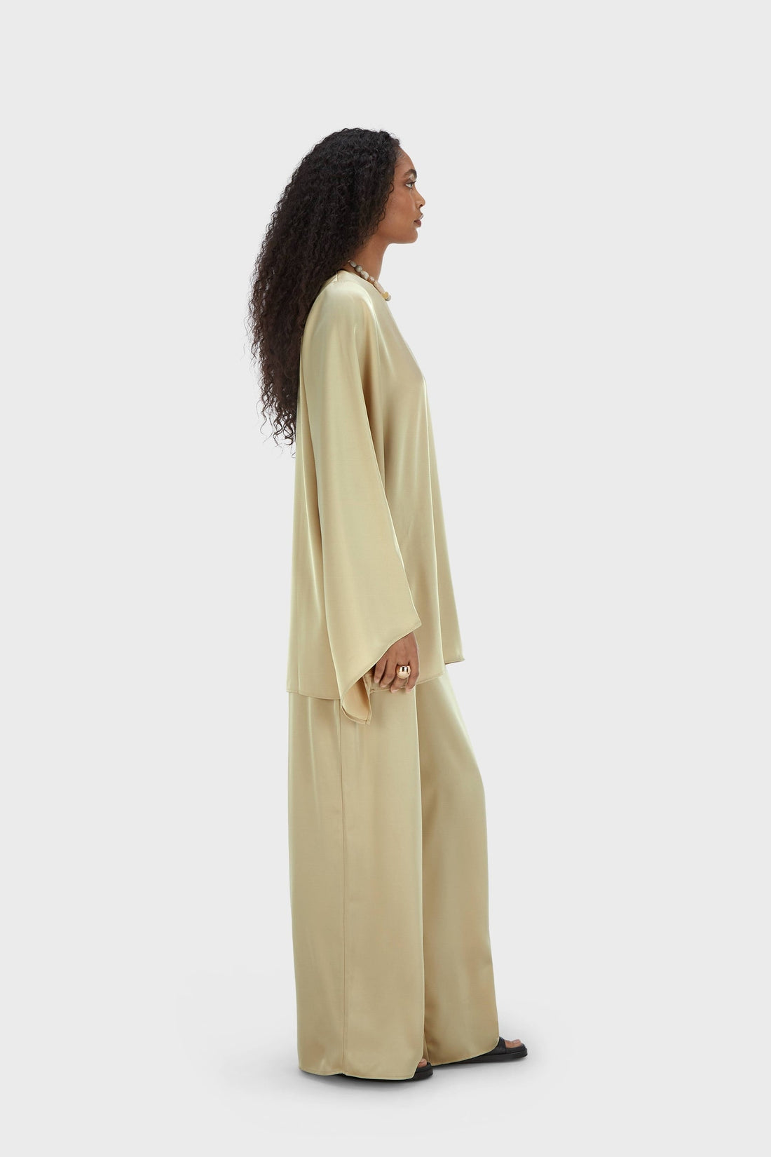 Satin Jambe large Pantalon | Riz brun