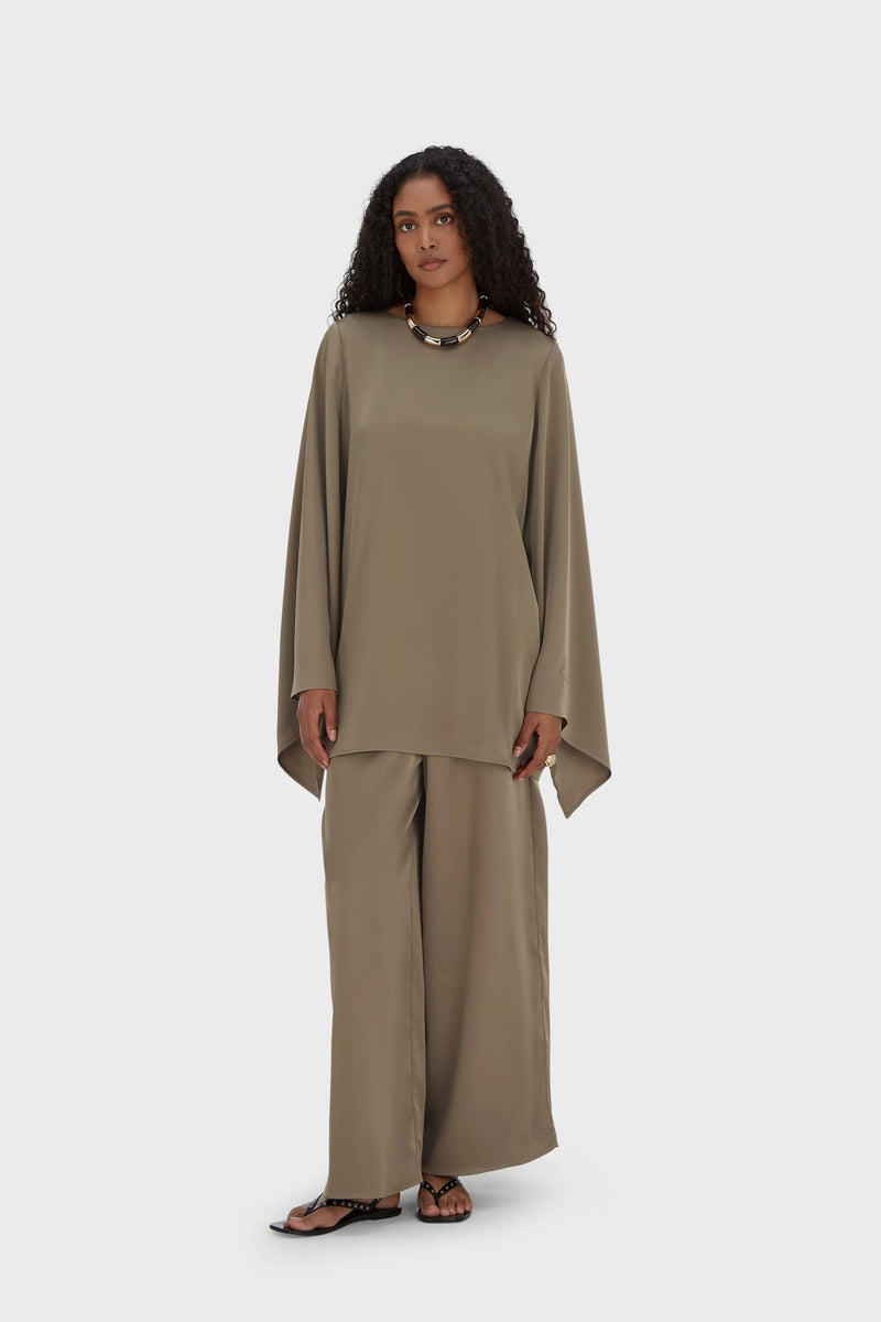 Satin Jambe large Pantalon | Taupe